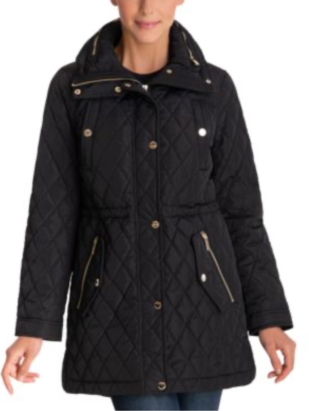Michael Kors Quilted Puffer Zip Front Coat Black Size 1X
